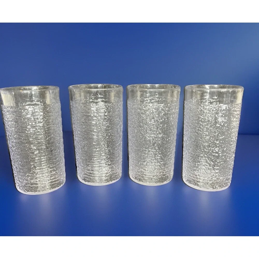 Vintage - Set of 4‎ Cambrio Pebbled CLEAR Resturant Plastic Drinking Glasses 8oz